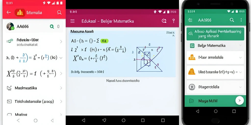 Antarmuka aplikasi AA666 yang interaktif untuk Belajar Matematika.