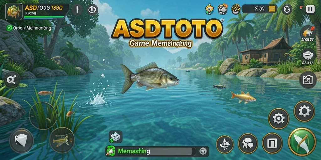 Tampilan antarmuka game memancing yang menarik dan sederhana.
