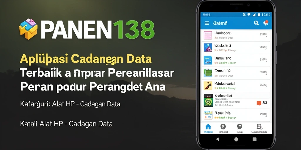 Tampilan utama aplikasi PANEN138 dengan fitur cadangan data.